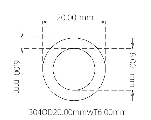 304 Seamless Stainless Steel Capillary Tube OD 20.00mm ID 8.00mm WT 6.00mm