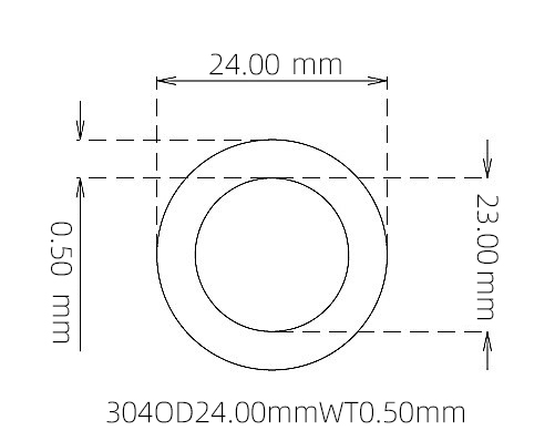 304 Seamless Stainless Steel Capillary Tube OD 24.00mm ID 23.00mm WT 0.50mm