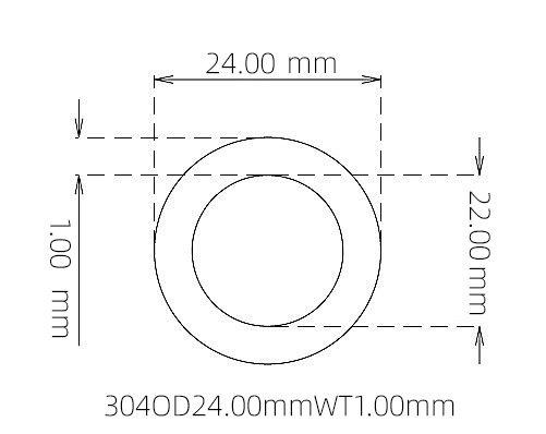 304 Seamless Stainless Steel Capillary Tube OD 24.00mm ID 22.00mm WT 1.00mm