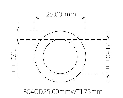 304 Seamless Stainless Steel Capillary Tube OD 25.00mm ID 21.50mm WT 1.75mm