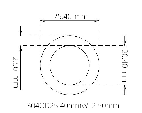 304 Seamless Stainless Steel Capillary Tube OD 25.40mm ID 20.40mm WT 2.50mm