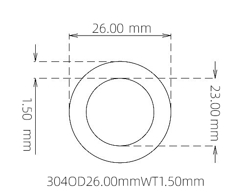 304 Seamless Stainless Steel Capillary Tube OD 26.00mm ID 23.00mm WT 1.50mm