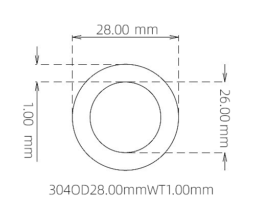 304 Seamless Stainless Steel Capillary Tube OD 28.00mm ID 26.00mm WT 1.00mm