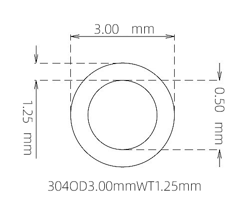 304 Stainless Steel Capillary Tube OD 3.00mm ID 0.50mm WT 1.25mm