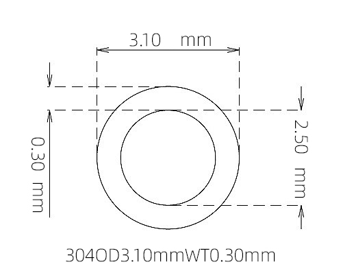 304 Thin Wall Stainless Steel Tube OD 3.10mm ID 2.50mm WT 0.30mm