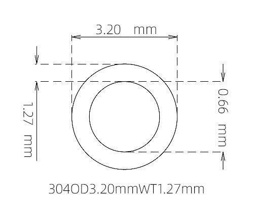 304 Stainless Steel Capillary Tube OD 3.20mm ID 0.66mm WT 1.27mm
