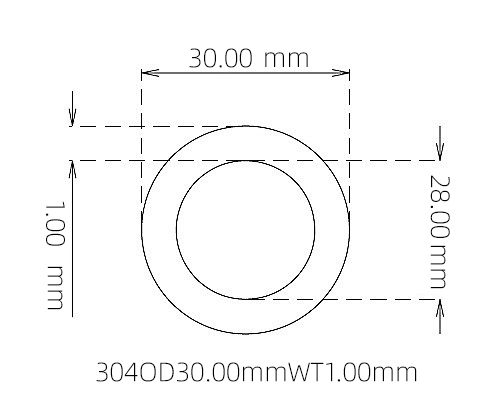 304 Seamless Stainless Steel Capillary Tube OD 30.00mm ID 28.00mm WT 1.00mm