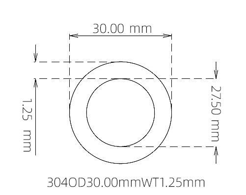 304 Seamless Stainless Steel Capillary Tube OD 30.00mm ID 27.50mm WT 1.25mm