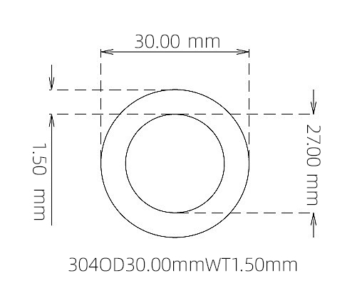 304 Seamless Stainless Steel Capillary Tube OD 30.00mm ID 27.00mm WT 1.50mm