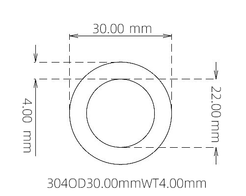304 Seamless Stainless Steel Capillary Tube OD 30.00mm ID 22.00mm WT 4.00mm
