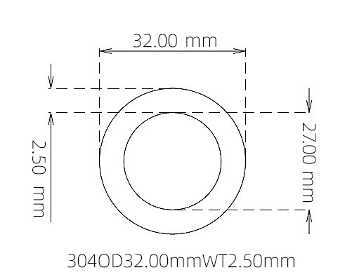 304 Seamless Stainless Steel Capillary Tube OD 32.00mm ID 27.00mm WT 2.50mm