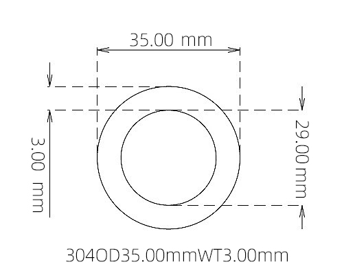 304 Seamless Stainless Steel Capillary Tube OD 35.00mm ID 29.00mm WT 3.00mm