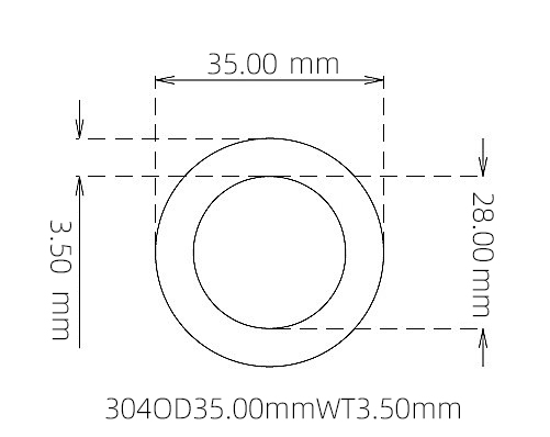 304 Seamless Stainless Steel Capillary Tube OD 35.00mm ID 28.00mm WT 3.50mm