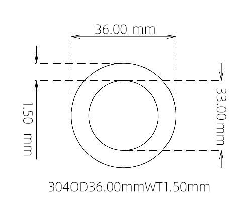 304 Seamless Stainless Steel Capillary Tube OD 36.00mm ID 33.00mm WT 1.50mm