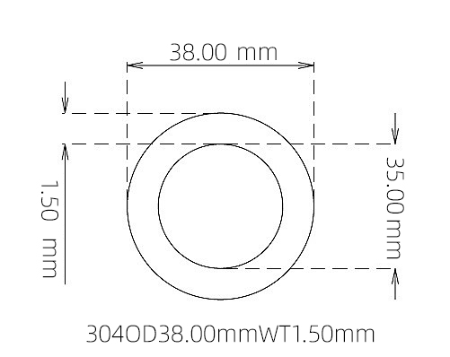 304 Seamless Stainless Steel Capillary Tube OD 38.00mm ID 35.00mm WT 1.50mm