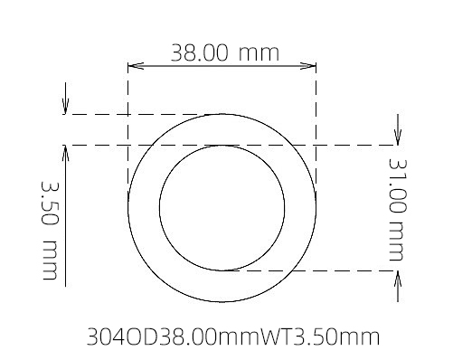 304 Seamless Stainless Steel Capillary Tube OD 38.00mm ID 31.00mm WT 3.50mm