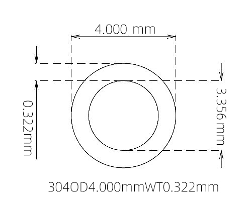 304 Seamless Stainless Steel Capillary Tube OD 4.000mm ID 3.356mm WT 0.322mm