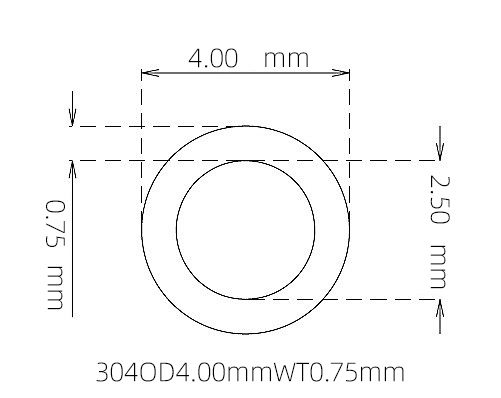 304 Stainless Steel Capillary Tube OD 4.00mm ID 2.50mm WT 0.75mm