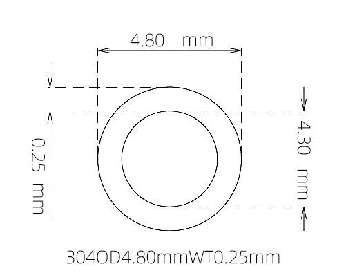 304 Thin Wall Stainless Steel Tube OD 4.80mm ID 4.30mm WT 0.25mm