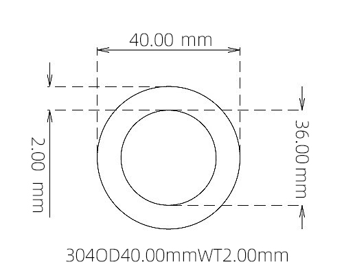 304 Seamless Stainless Steel Capillary Tube OD 40.00mm ID 36.00mm WT 2.00mm