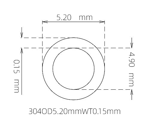 304 Thin Wall Stainless Steel Tube OD 5.20mm ID 4.90mm WT 0.15mm