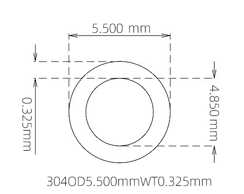 304 Thin Wall Stainless Steel Tube OD 5.500mm ID 4.850mm WT 0.325mm