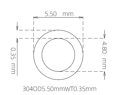 304 Thin Wall Stainless Steel Tube OD 5.50mm ID 4.80mm WT 0.35mm