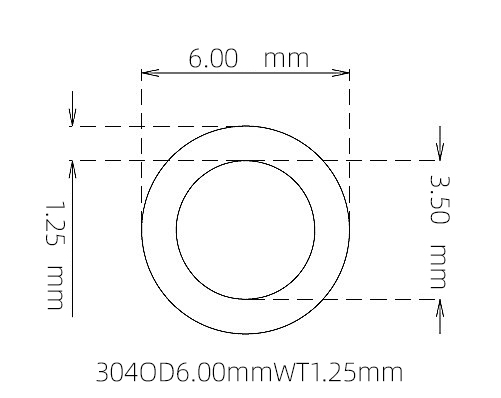 304 Stainless Steel Capillary Tube, 6.00mm OD x 3.50mm ID x 1.25mm Wall