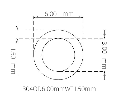 304 Stainless Steel Capillary Tube, 6.00mm OD x 3.00mm ID x 1.50mm Wall