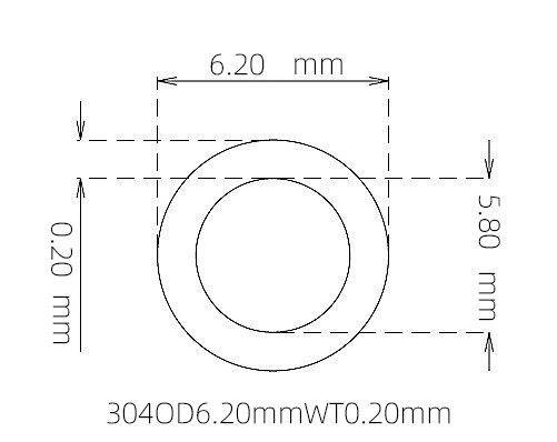 304 Thin Wall Stainless Steel Capillary Tube, 6.20mm OD x 5.80mm ID x 0.20mm Wall