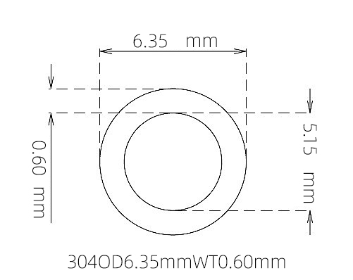 304 Stainless Steel Capillary Tube, 6.35mm OD x 5.15mm ID x 0.60mm Wall