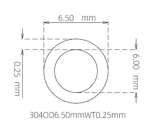 304 Stainless Steel Capillary Tube, 6.50mm OD x 6.00mm ID x 0.25mm Wall
