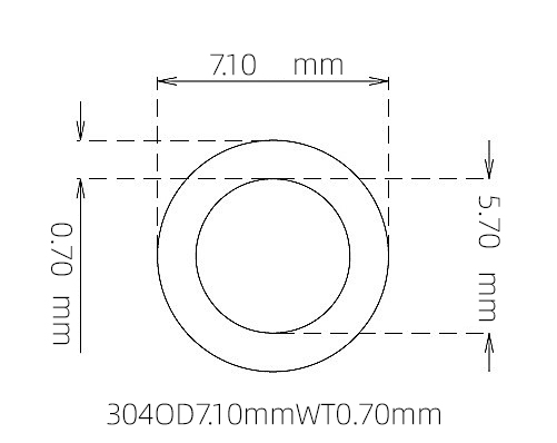 304 Precision Stainless Steel Tube, 7.10mm OD x 5.70mm ID x 0.70mm Wall