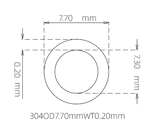 304 Thin Wall Stainless Steel Capillary Tube, 7.70mm OD x 7.30mm ID x 0.20mm Wall