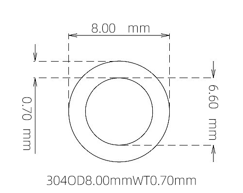 304 Thin Wall Stainless Steel Tube OD 8.00mm ID 6.60mm WT 0.70mm