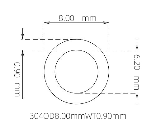 304 Thin Wall Stainless Steel Tube OD 8.00mm ID 6.20mm WT 0.90mm
