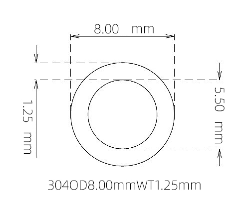 304 Stainless Steel Capillary Tube OD 8.00mm ID 5.50mm WT 1.25mm