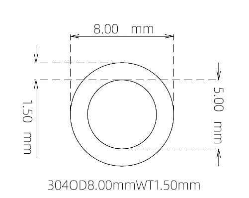 304 Stainless Steel Capillary Tube OD 8.00mm ID 5.00mm WT 1.50mm