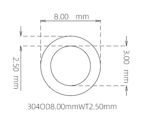 304 Seamless Stainless Steel Capillary Tube OD 8.00mm ID 3.00mm WT 2.50mm