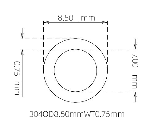 304 Thin Wall Stainless Steel Tube OD 8.50mm ID 7.00mm WT 0.75mm