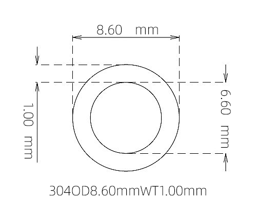 304 Thin Wall Stainless Steel Tube OD 8.60mm ID 6.60mm WT 1.00mm
