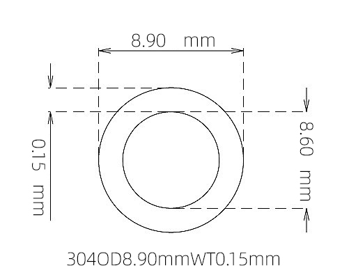 304 Thin Wall Stainless Steel Tube OD 8.90mm ID 8.60mm WT 0.15mm