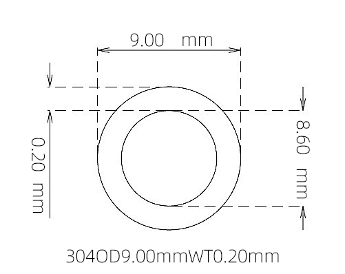 304 Thin Wall Stainless Steel Tube OD 9.00mm ID 8.60mm WT 0.20mm