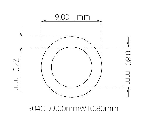 304 Thin Wall Stainless Steel Tube OD 9.00mm ID 7.40mm WT 0.80mm