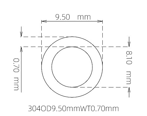 304 Thin Wall Stainless Steel Tube OD 9.50mm ID 8.10mm WT 0.70mm