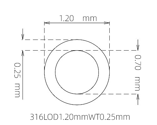 316L Micro Stainless Steel Tube OD 1.20mm ID 0.70mm WT 0.25mm