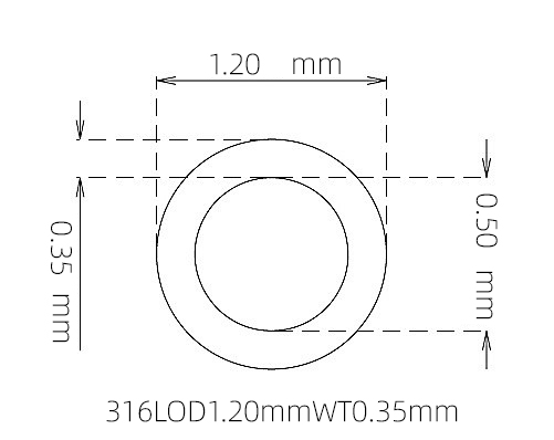 316L Micro Stainless Steel Tube OD 1.20mm ID 0.50mm WT 0.35mm
