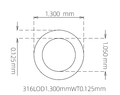 316L Micro Stainless Steel Tube OD 1.300mm ID 1.050mm WT 0.125mm