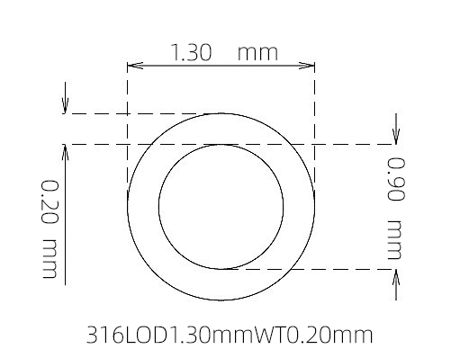 316L Micro Stainless Steel Tube OD 1.30mm ID 0.90mm WT 0.20mm