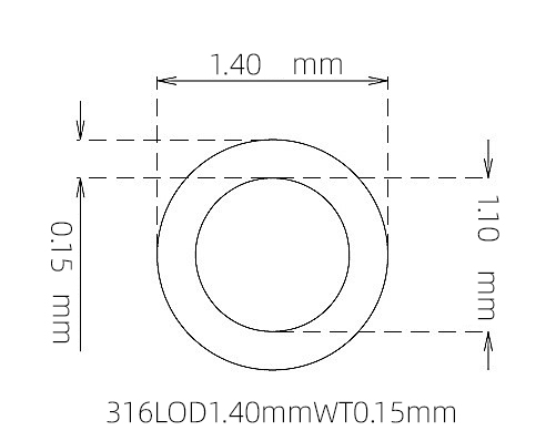 316L Micro Stainless Steel Tube OD 1.40mm ID 1.10mm WT 0.15mm